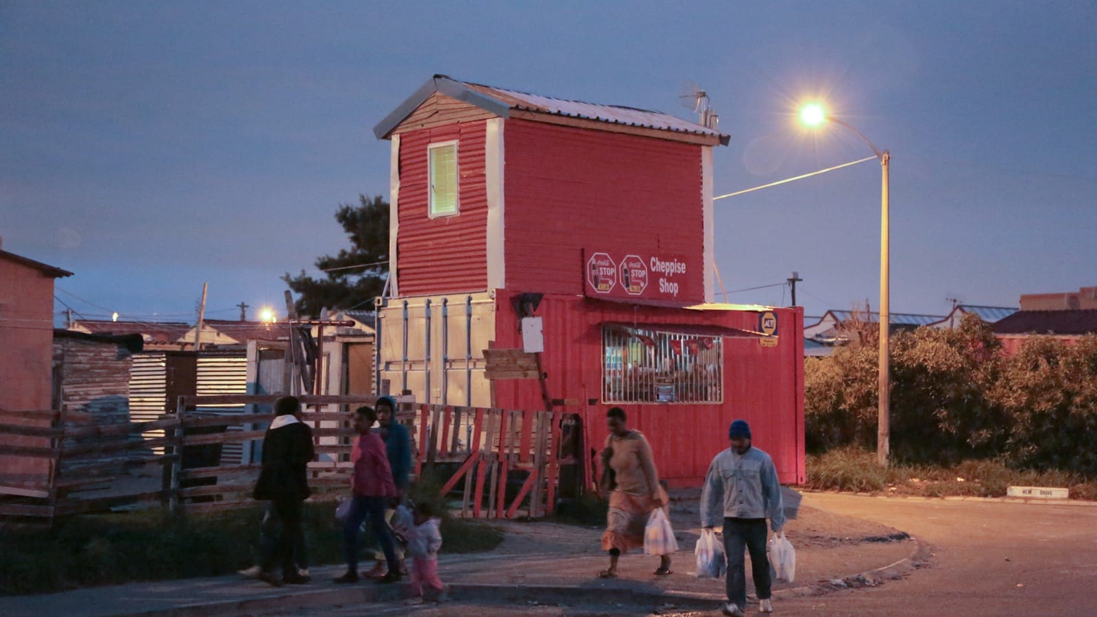 A red shipping-container shop in Joe Slovo Park, Cape Town, photographed in 2013.