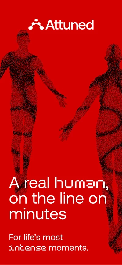 Attuned App Store artwork with its logo and two human silhouettes on a red background