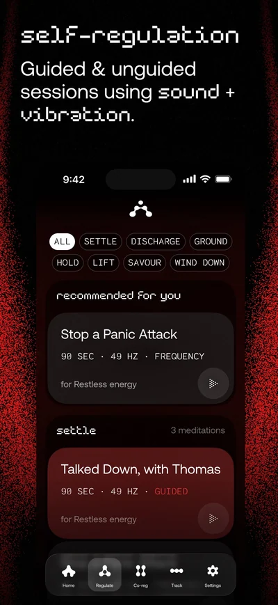 Attuned self-regulation library with guided audio and vibration sessions
